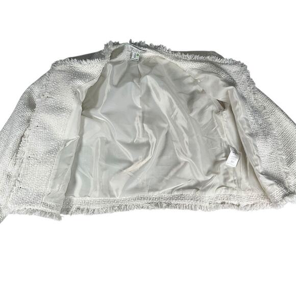 Rachel Zoe White Tweed Fringe Blazer Jacket Gold Buttons Large Quiet Luxury - Picture 5 of 11